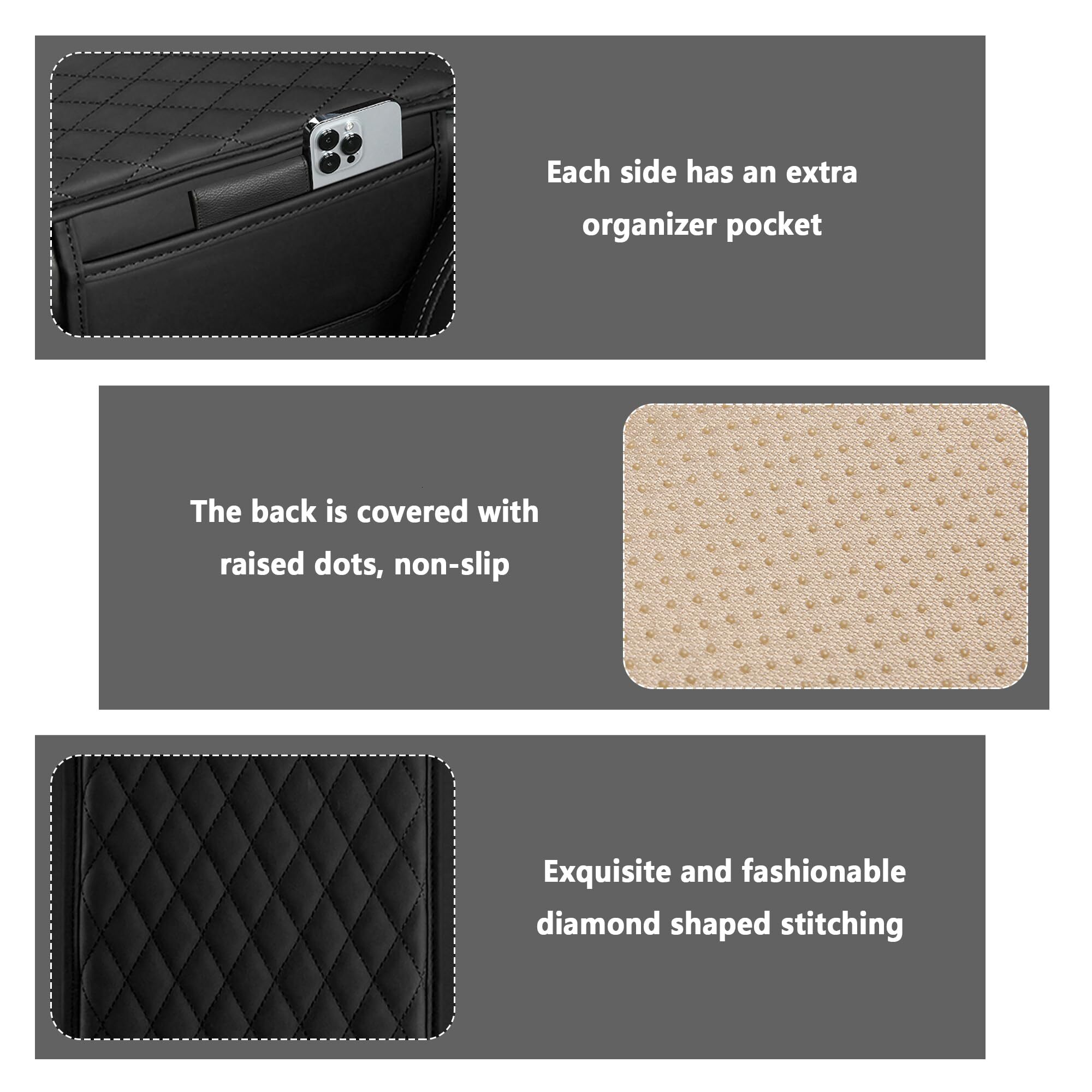 Upgraded Center Console Cover,Microfiber Leather Cover Cushion with 2 Bags,Universal Armrest Storage Box Car Interior Accessories for Most Vehicles (B