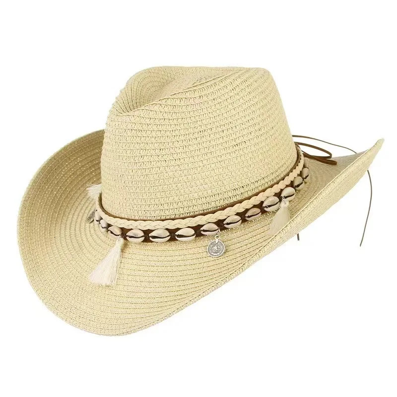 summer Straw Cowboy hat women Fashion cowgirl straw solid caps cowboy Sunshade Jazz Hat Panama men sun 240626