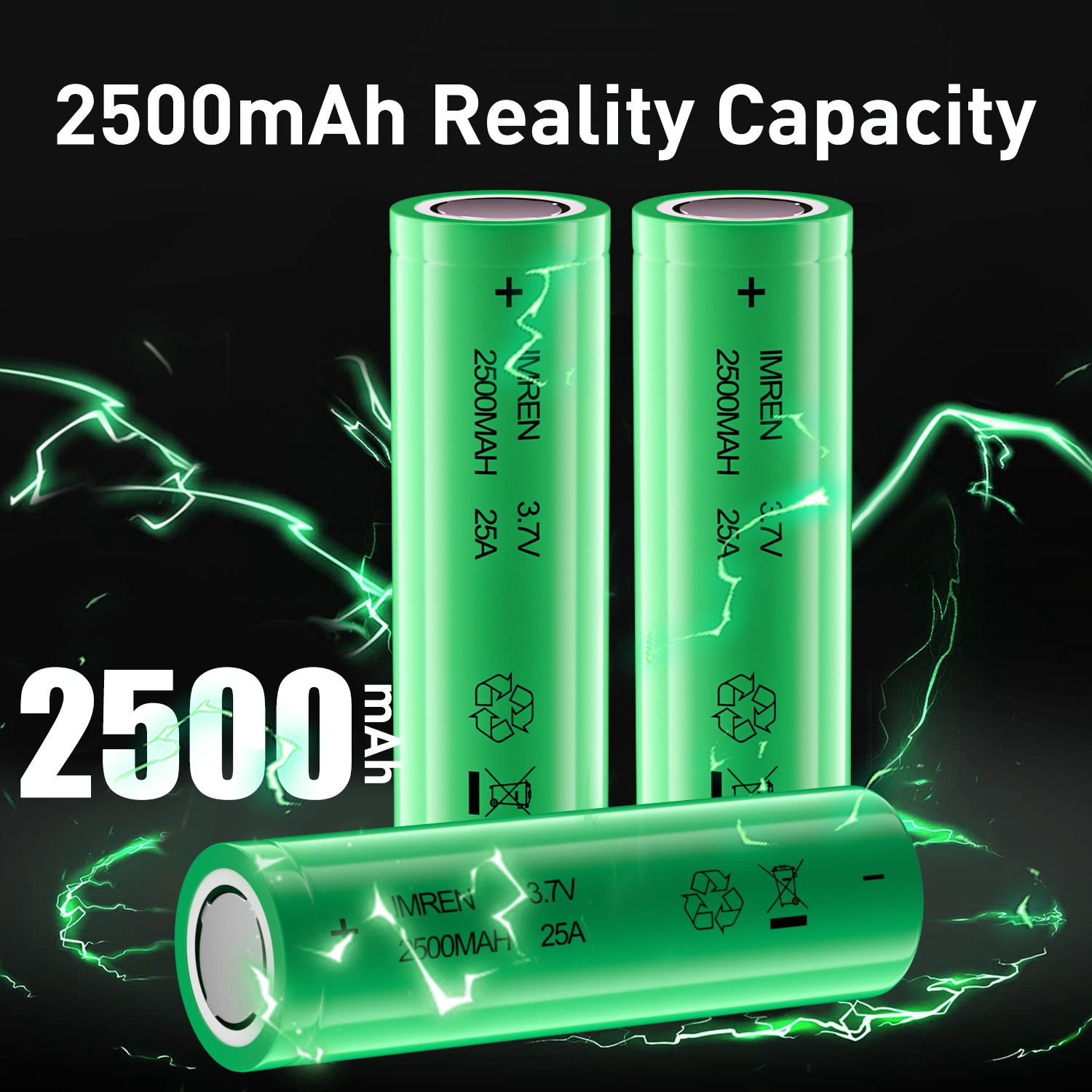 IMREN 18650 Battery 2500mah Rechargeable Lithium Battery Flat Top for Flashlight,headlAMP ,Small fan,Electric Skate