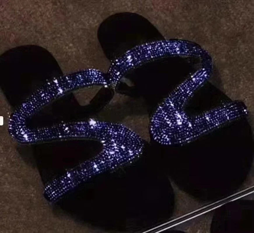 Sexy Women Summer Flat Slippers Rhinestone Shoe Open Toe Roman Beach Sandal ladies Flip Flops Black Non-slip Slides size 35-43 240704