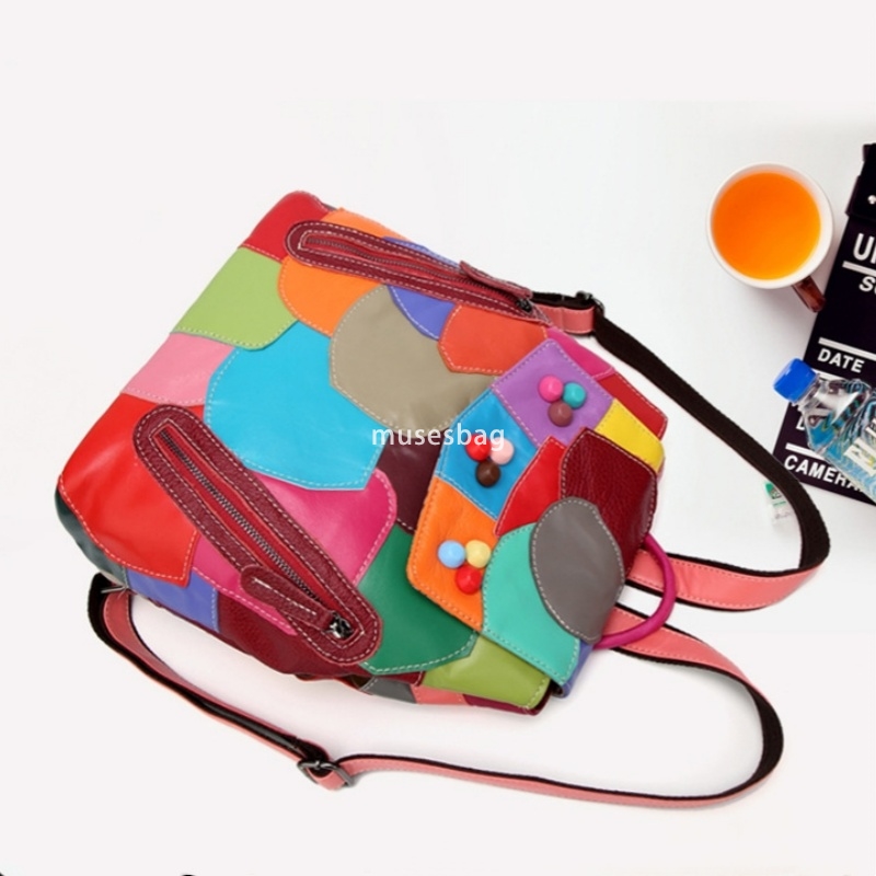 Elegant Women's European and American Leisure Genuine Leather Luxury Backpack Simple Large Capacity Backpack Spliced Outdoor Travel Bag Fashion H
