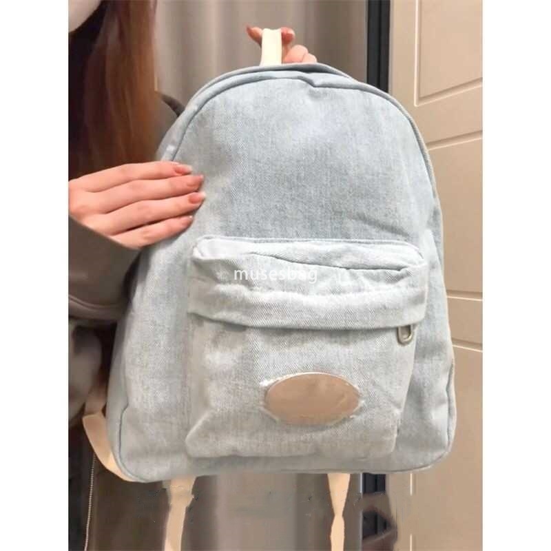High end women's fashionable forest style simple and lazy casual backpack for college students versatile for class commuting washed denim backpac