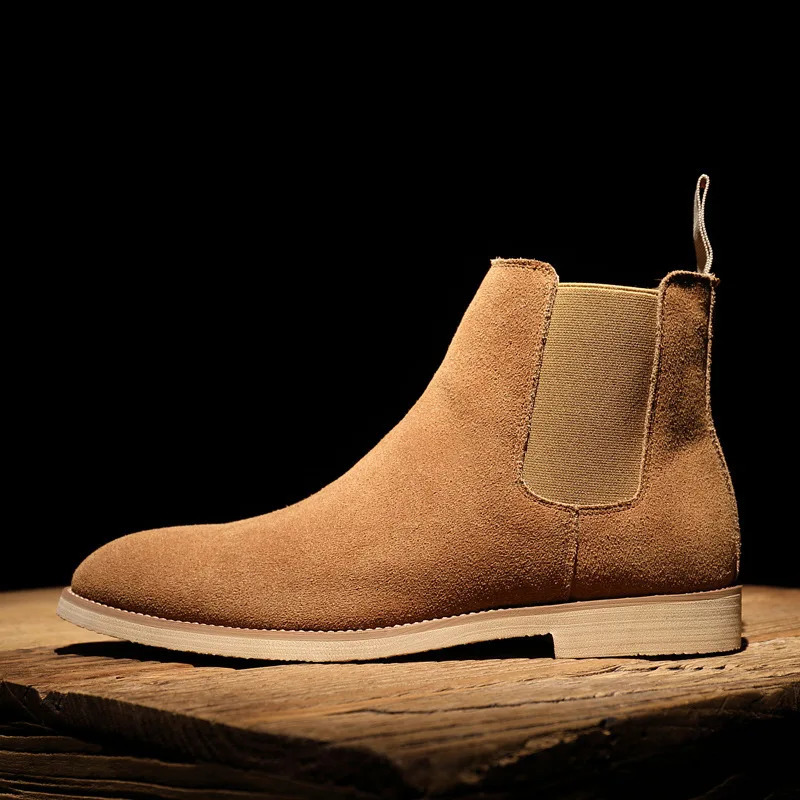 British Style Mens Genuine Suede Leather High-top Business Dress Shoes Fashion Warm Winter Men Riding Boots 240703