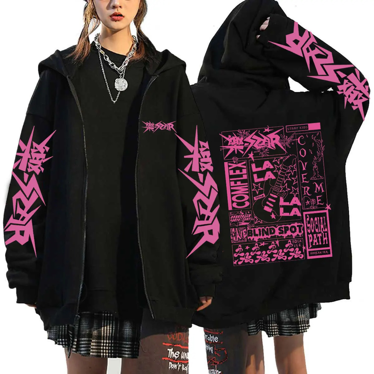 straykids Hoodie Men Long Sleeve Loose Jacket Coats Harajuku Casual Gothic Hooded Sweatshirt Y2K Streetwear 240624