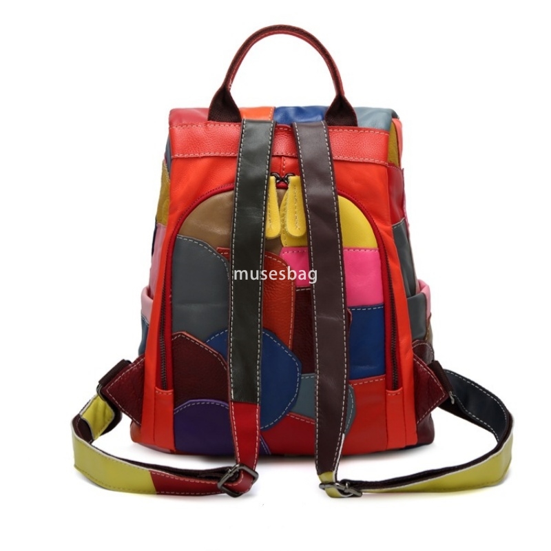 High quality women's high-end fashion casual sheepskin backpack fashionable leather patchwork backpack portable shoulder bag practical large capa
