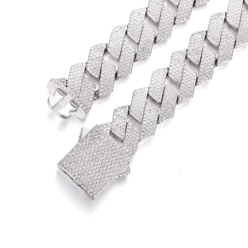 19mm Moissanite Cuban Bracelet Monaco Chain18k Gold Plated Necklace Silver Cuban Link Chain Bracelet Necklace