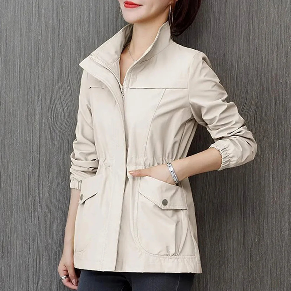 HI-FASHION Women Double Layer Windbreaker Autumn Casual Slim Coat Fashion Plus Size 4Xl Stand-Up Collar Ladies Jacket 240703