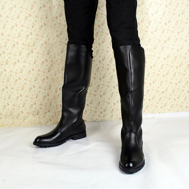 men fashion high top knight boots black original leather shoes stage nightclub dress autumn winter long boot knee botas zapatos 240703