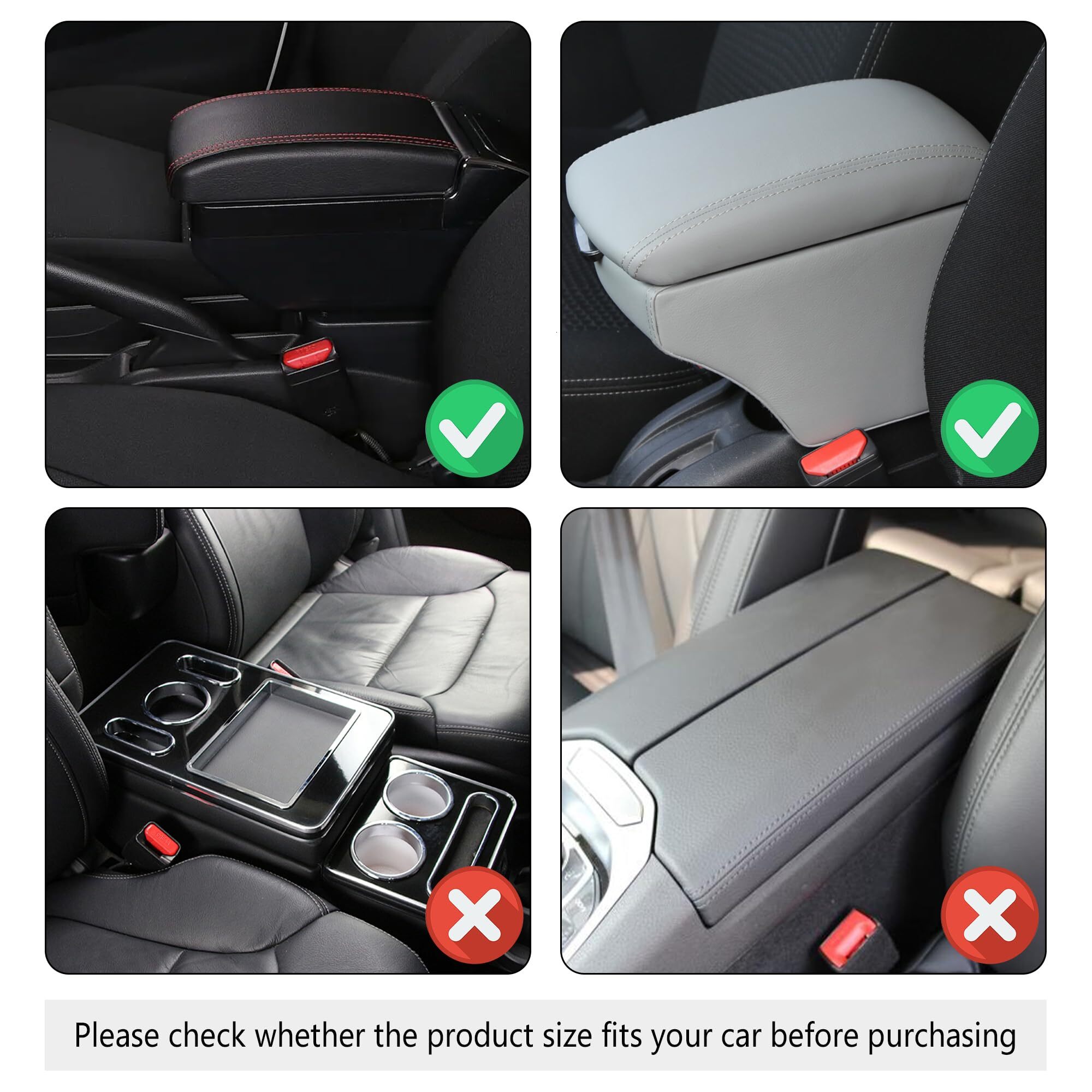 Upgraded Center Console Cover,Microfiber Leather Cover Cushion with 2 Bags,Universal Armrest Storage Box Car Interior Accessories for Most Vehicles (B