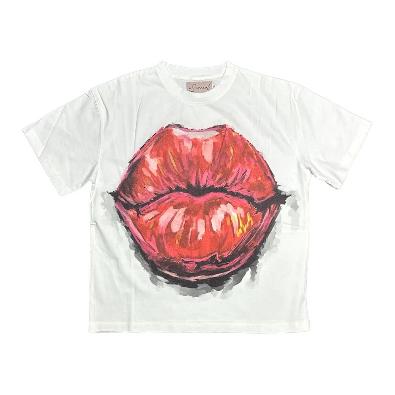 Y2K Harajuku T Shirt Lip Printed Pattern Streetwear Hip Hop Rock Trendy Oils Style Oversized Short Sleeve Boxy Unisex Clothing 240702