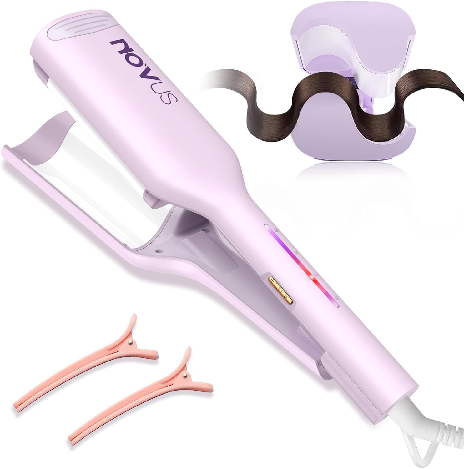 Rovy Wave Curling Iron - Anti-Scald Hair Crimper, 2 Barrel Ionic Waver for Women, 1.25" Fast Heating Curling Wand, 4 Temp Settings, Ceramic Deep 