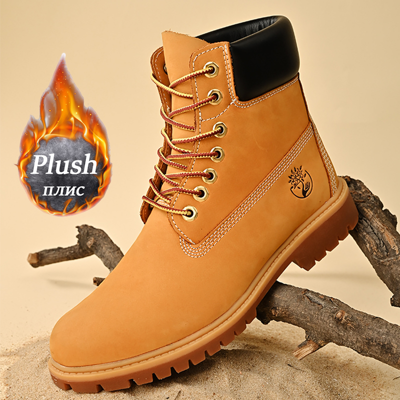 Leather Winter High-Top Sneakers: Plush Warm, Non-Slip, Outdoor Lace-Up Ankle Boots for Men