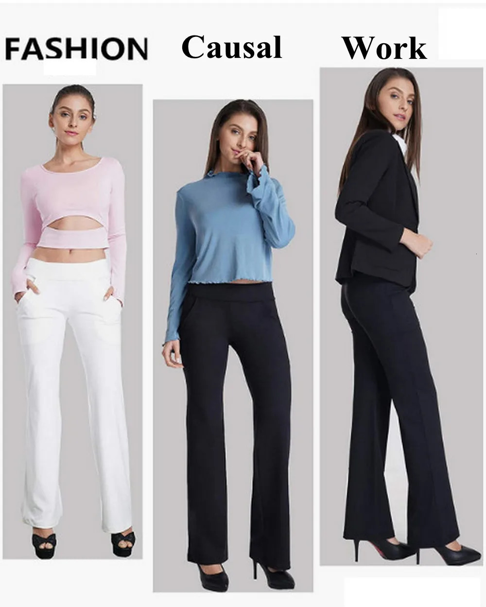 Women Office Flare Pants Dress Pants High Waist Hi-Rise Workwear Casual Daily Stretchy Bootcut Bell Bottom Classic Offical 240702