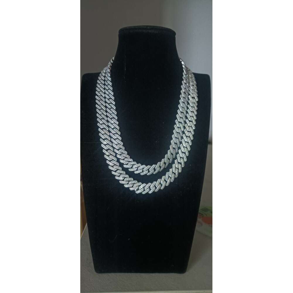 Customized 11mm 2 rows Sterling Sier S Hiphop moissanite sier cuban link chain
