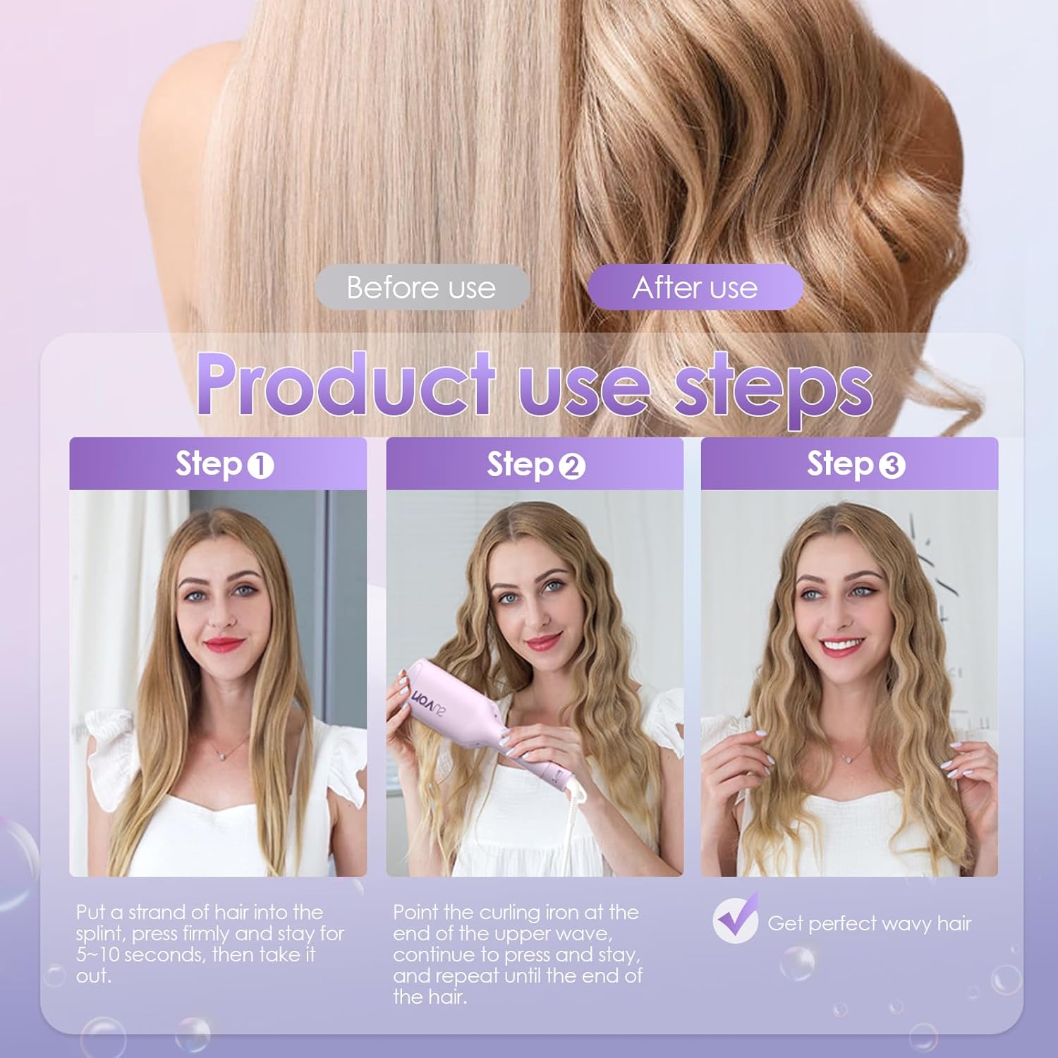 Rovy Wave Curling Iron - Anti-Scald Hair Crimper, 2 Barrel Ionic Waver for Women, 1.25" Fast Heating Curling Wand, 4 Temp Settings, Ceramic Deep 