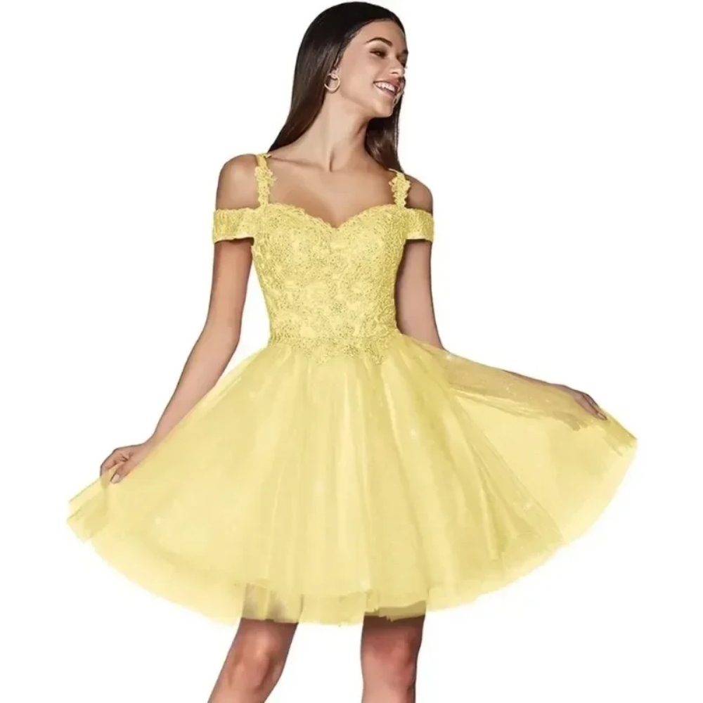 Simple Spaghetti Straps Short Homecoming Dresses Tulle Off Shoulder A Line Mini Corset Back Birthday Graduacion Gown