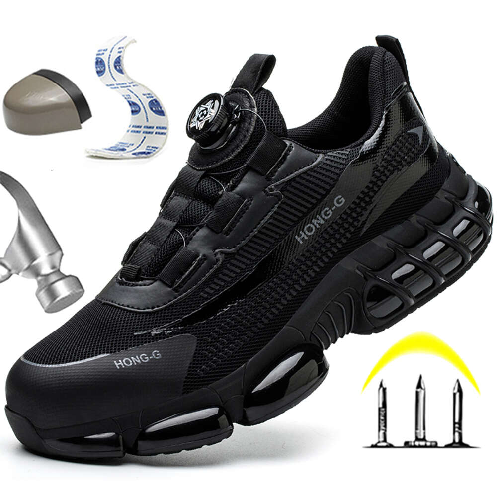 Rotating Button Men Safety Protective Sneakers Steel Toe Cap Anti-Smash Work Shoes Fashion Indestructible Boots Security