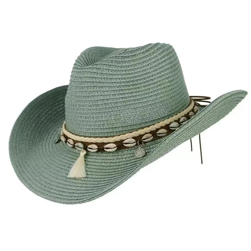 summer Straw Cowboy hat women Fashion cowgirl straw solid caps cowboy Sunshade Jazz Hat Panama men sun 240626