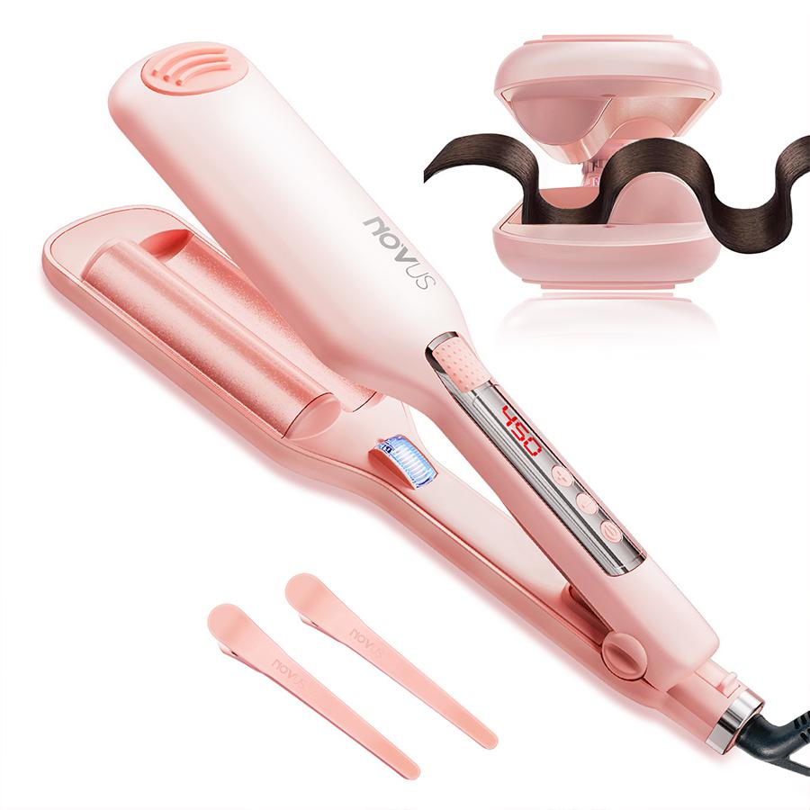 Rovy Wave Curling Iron, Anti-Scald Hair Crimper | 2 Barrel Ionic Hair Curler for Women | 1.1in/28MM Rapid Heating Wand | Ceramic Hair Waver for Wide D