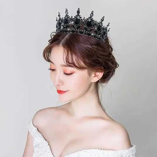 Tiaras NEW Black Queen Round Crown Rhinestone Wedding Crowns and Tiaras for Costume Party