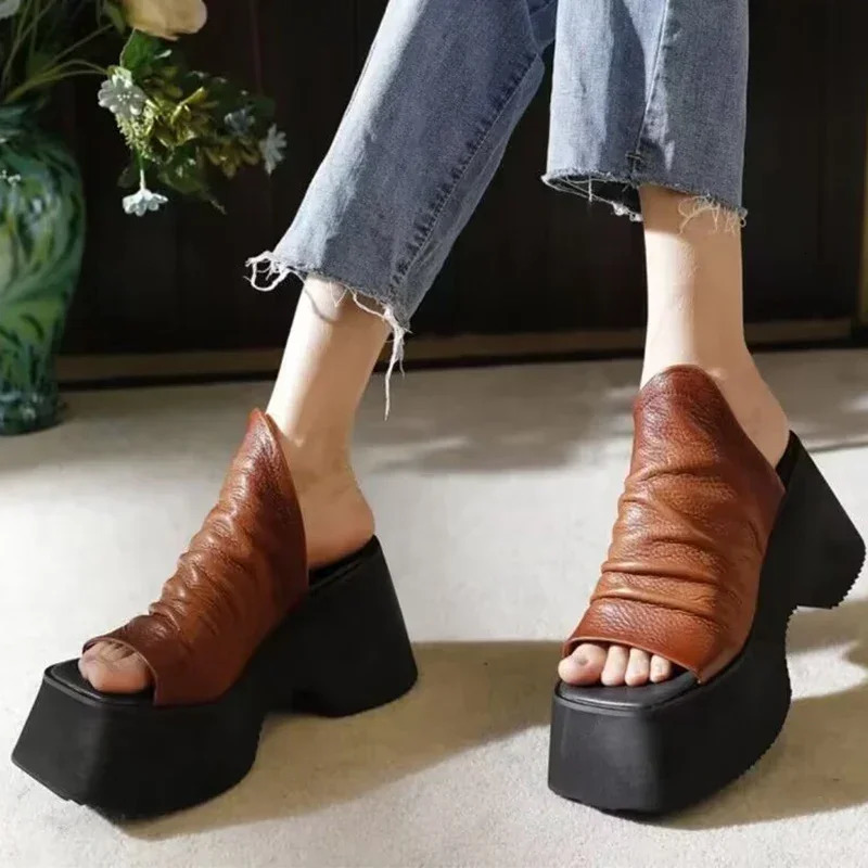 2024 Summer Chunky Platform Women Open Toe Slippers High Heels Shoes Sandals Flip Flops Sexy Pumps Slides Zapatillas Mujer 240704