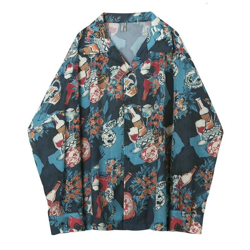 M-XXXL Unique Distinct Men Graffiti Print Blouse Male Vintage Travel Streetwear Tops Shirts Banquet Dinner Date Shirts 240615