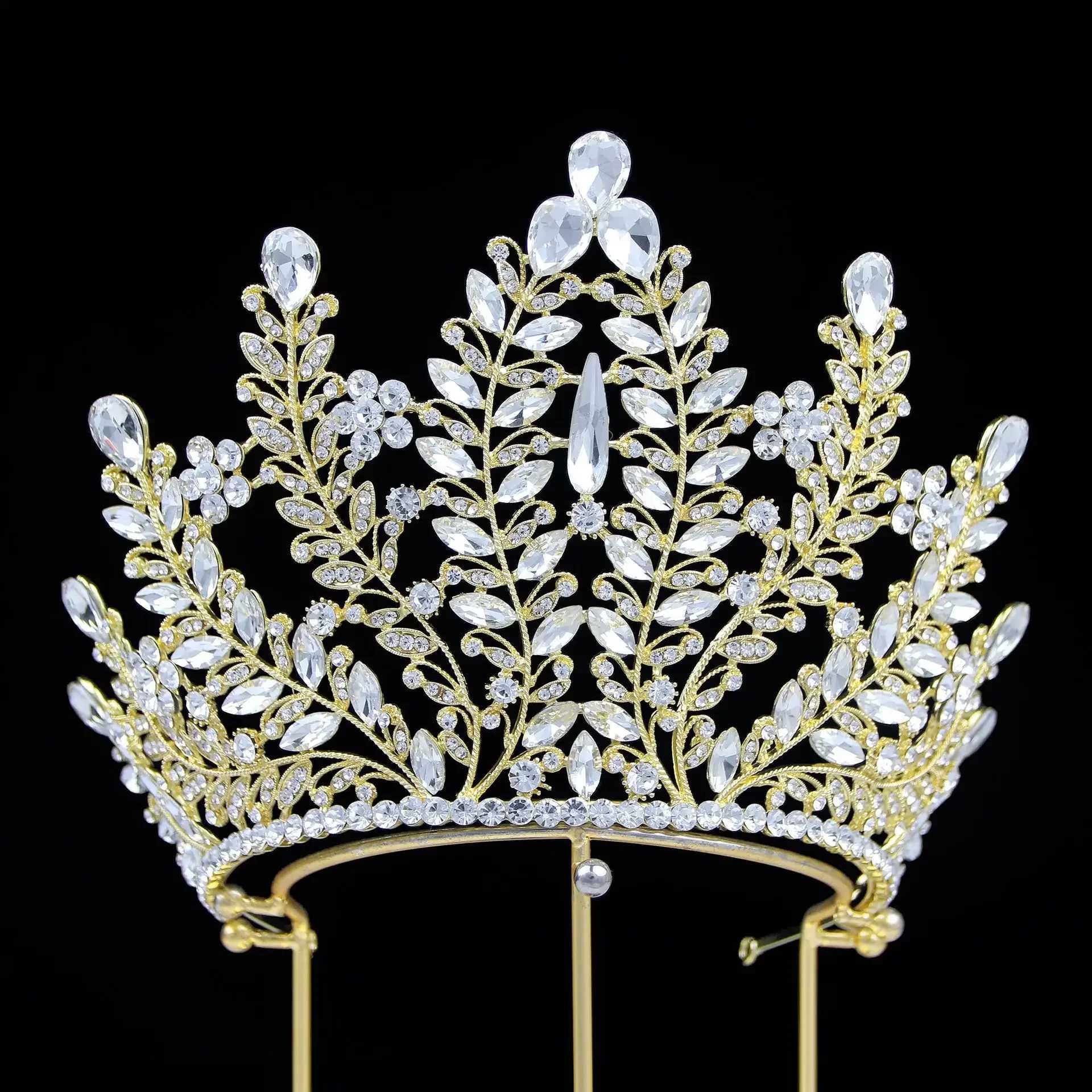 Tiaras Pageant Queen Big Zirconia Crown Leaf Princesa Quinceanera Tiaras De Flor Wholesale Tiara