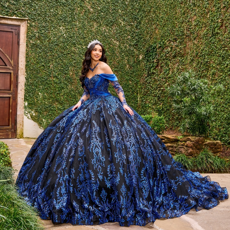 Navy Blue Sparkly Quinceanera Dresses Off Shoulder Applique Lace Corset vestido 15 anos quinceanera lace-up Sweet 16 Gown