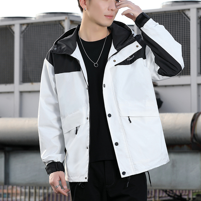 2023 new splicing autumn winter windbreaker for outdoor sprint fashionable casual men's warm and breathable hooded jacket windbreaker mountaineer