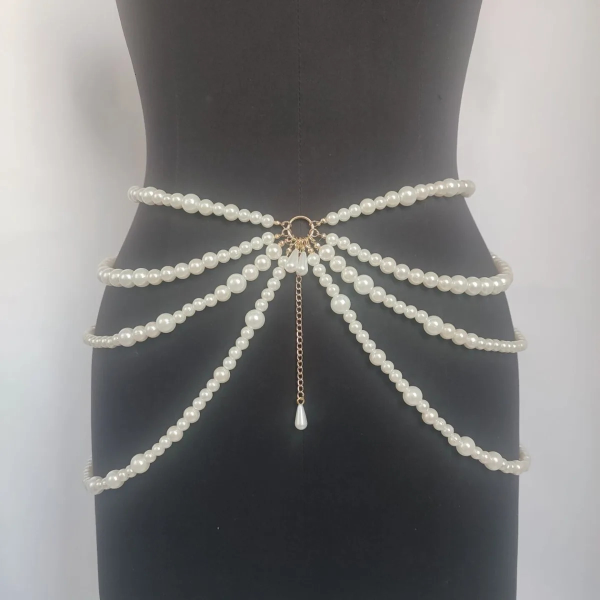 Different Pearls Connected Multi-Layer Tassel Side Swing Chain Waist Chain Waist Decorations Characteristic Belt 240701