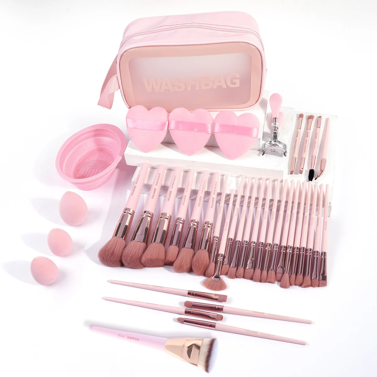 MAANGE 40PCS Makeup Tool Set 31pcs Foundation Brush Soft Fluffy Concealer Blush Brush with 6pcs Powder Puff Makeup Cleaning Mat 240704