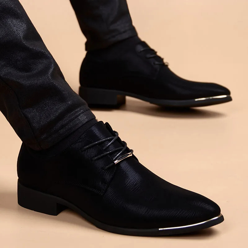 Business Men Leather Shoes Fashion Formal Dress Shoes Men Breathable Pointed Toe Office Wedding Shoes Flats Footwear Black Cloth 240703