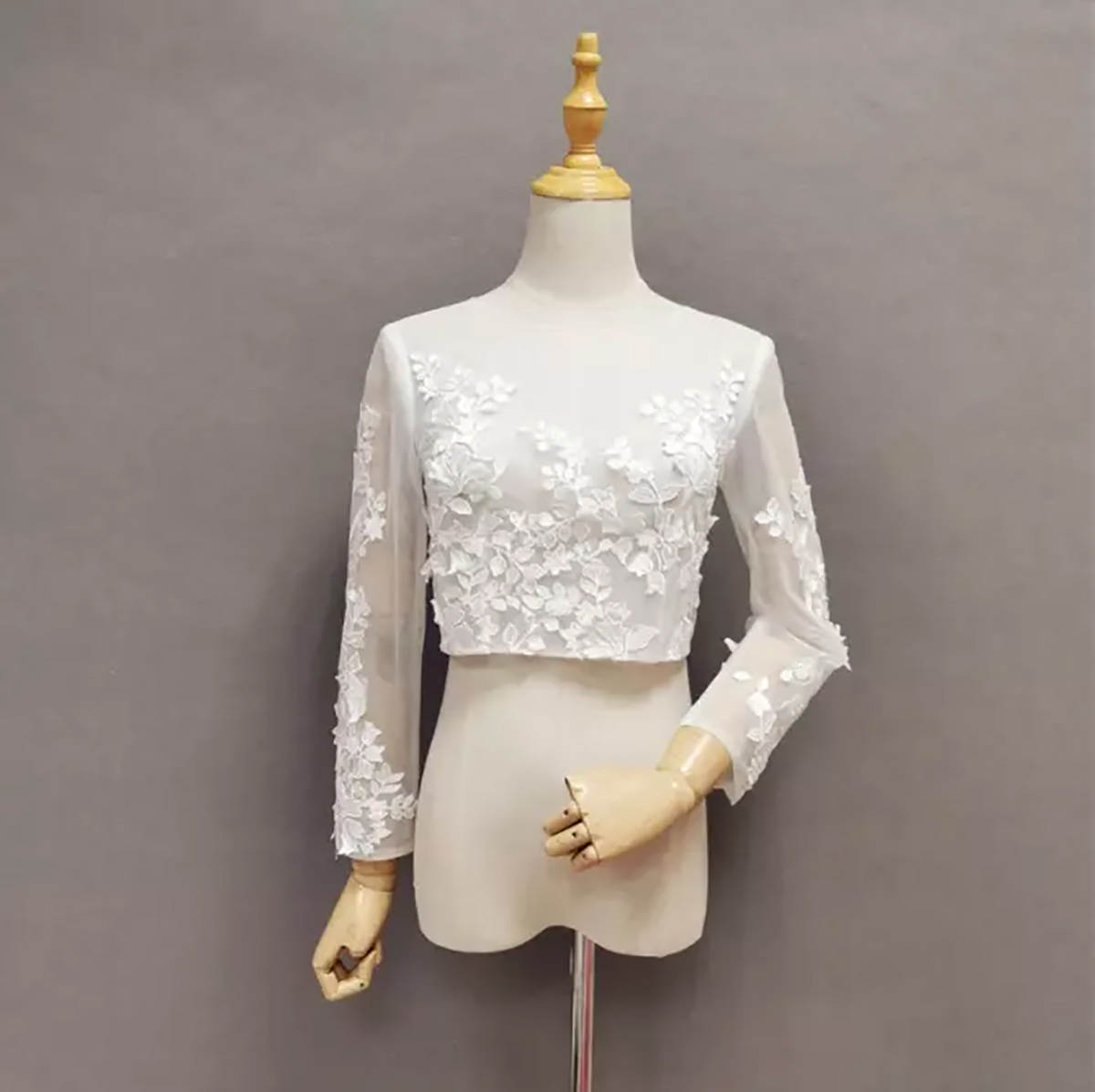 Wraps Jackets Women Lace Bolero Wedding Appliqued Edge Lace Front Long Sleeve Bridal Jacket
