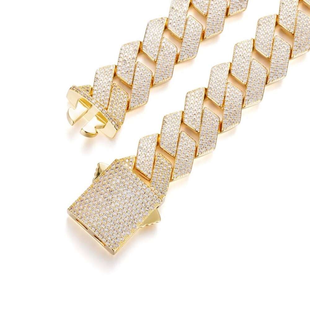 19mm Moissanite Cuban Bracelet Monaco Chain18k Gold Plated Necklace Silver Cuban Link Chain Bracelet Necklace