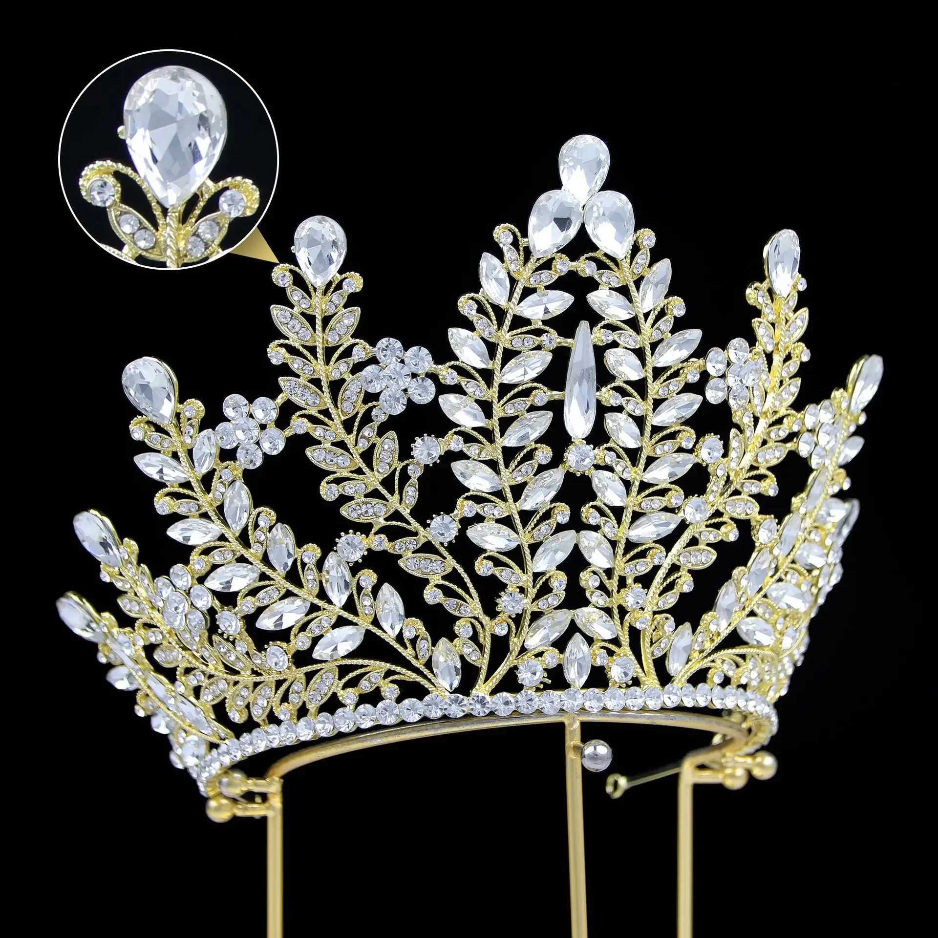 Tiaras Pageant Queen Big Zirconia Crown Leaf Princesa Quinceanera Tiaras De Flor Wholesale Tiara