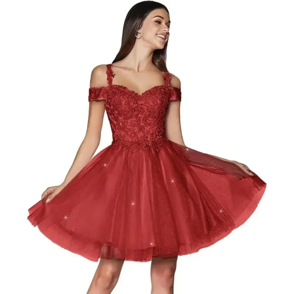 Simple Spaghetti Straps Short Homecoming Dresses Tulle Off Shoulder A Line Mini Corset Back Birthday Graduacion Gown