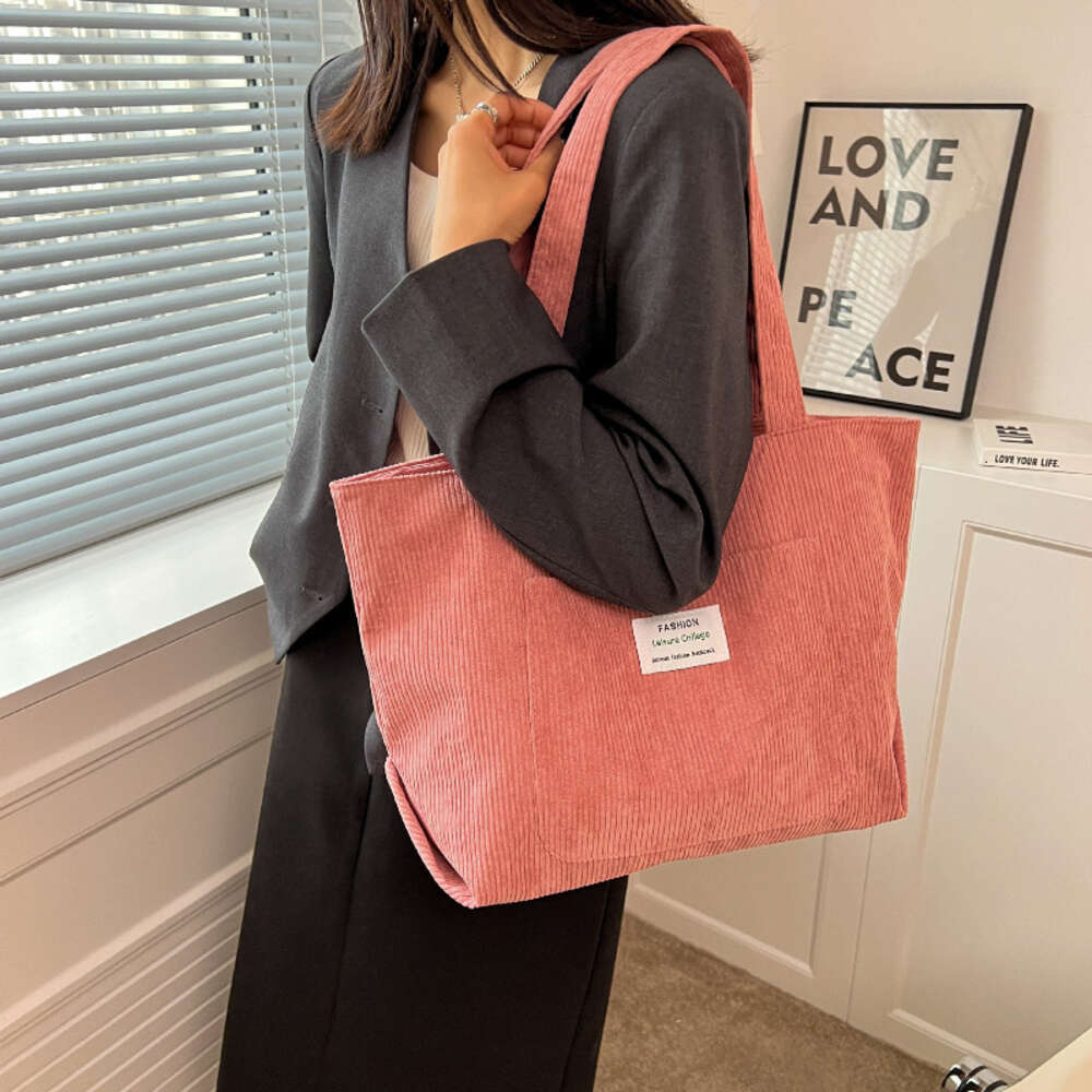 Large Capacity Women's Shoulder 2023 New Fashionable Fresh and Simple Striped Veet Handbag Art Leisure Student Tote BagH7.4#14