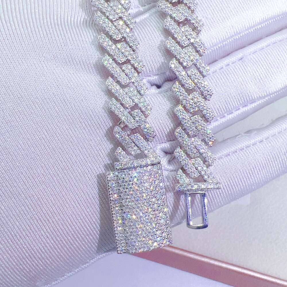 Luxury Hip Hop Iced Out Vvs Moissanite Diamond 925 Sterling Silver Cuban Chain Vvs Diamond Cuban Chain Link for Men