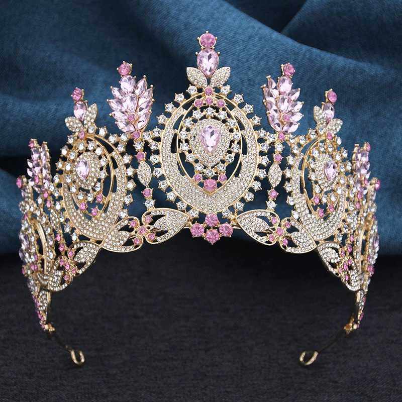 Tiaras Pink Bridal Crown Vintage Baroque Rhinestone Tiaras Headdress Pageant Miss Party Wedding Crown Jewelry Hair Accessories