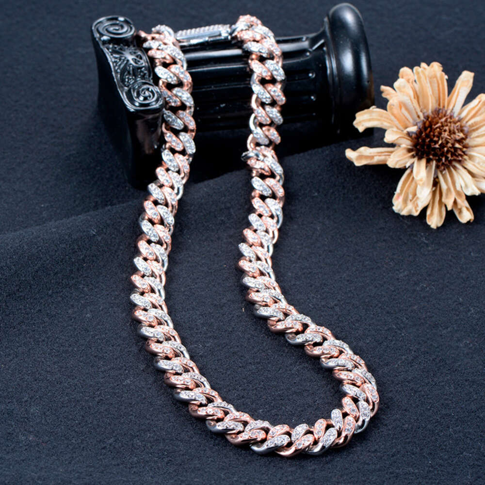 Gold Cuban Chain 12mm Hip Hop Style Cuban Link Simulated Diamond Gold Plated Fashion Party Cuban Necklace for Men