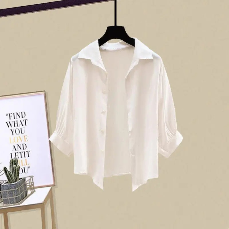 Summer Korean Elegant Dress Matching Set Womens Fashion Sunscreen ShirtVestCowboy Midi Skirt Three Piece Female Suit 240704
