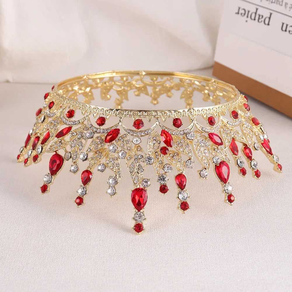 Tiaras Red Rhinestone Fully Round Crown Bridal Wedding Accessories Tiara