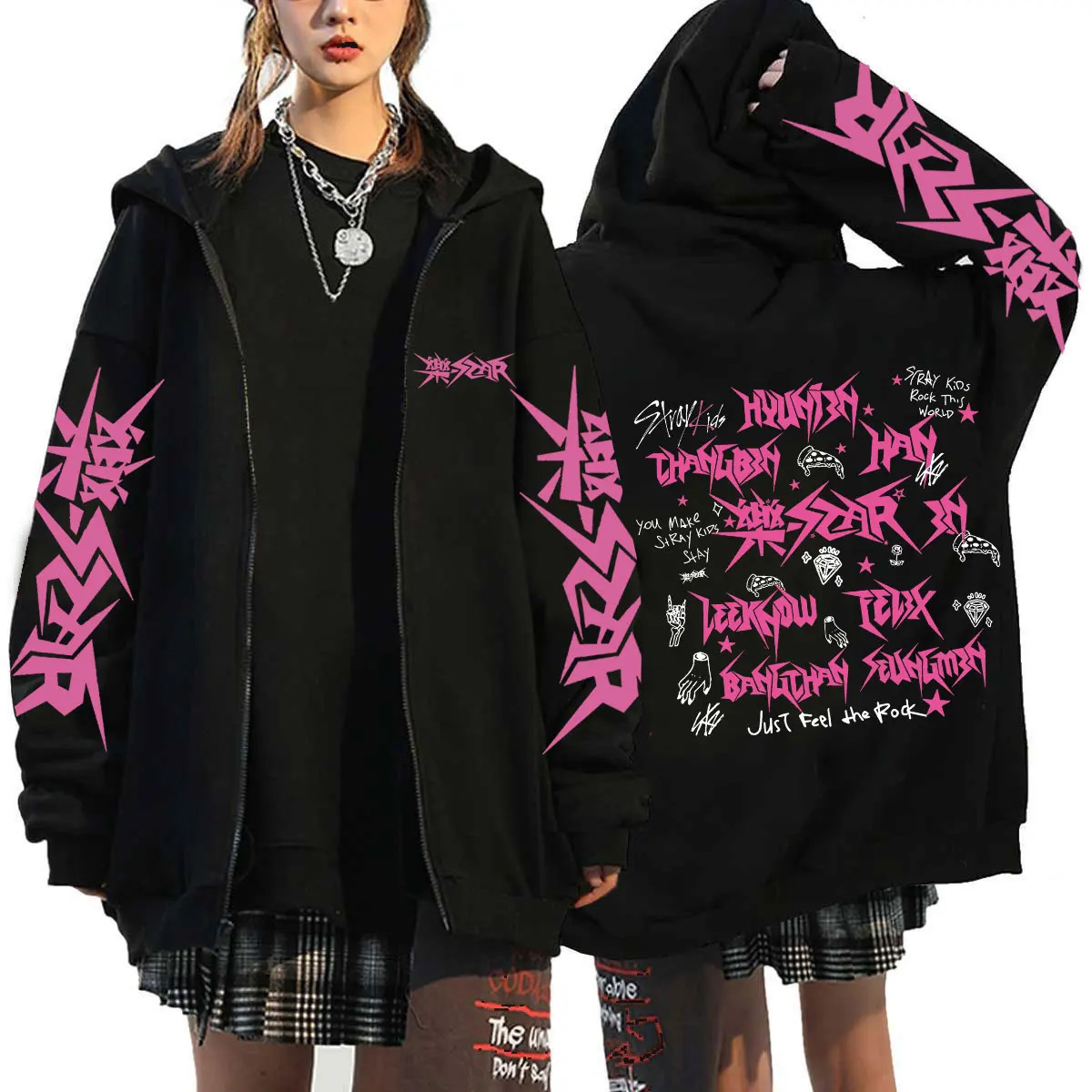 straykids Hoodie Men Long Sleeve Loose Jacket Coats Harajuku Casual Gothic Hooded Sweatshirt Y2K Streetwear 240624