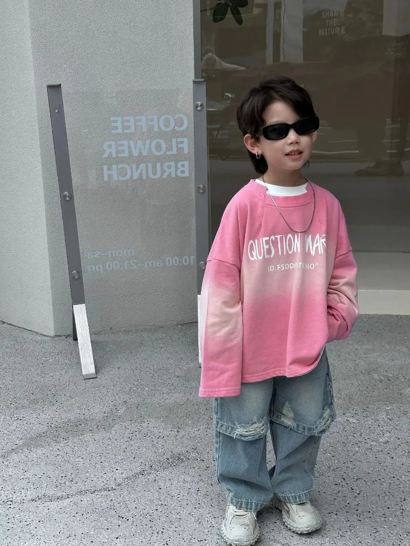 Autumn Kids pants vintage children patchwork ripped jeans Boys loose casual denim pants 240703