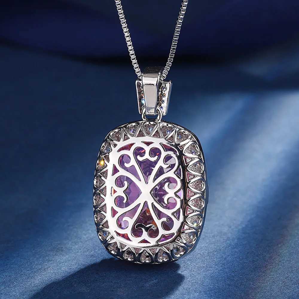 Pendant Necklaces Vintage 15*20mm Aquamarine Pink Quartz Pendant Necklaces for Women Lab Diamond Gemstone Cocktail Party Fine Jewelry WholesaleL246