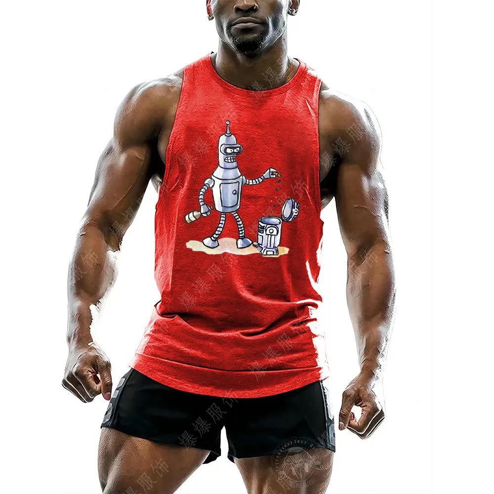 Mens Clothing High Quality Printed Tank Top Y2k Breathable Sleeveless Shirt Outdoor Gym Boxing Sports Quick Drying Fashion Fnaf 240703