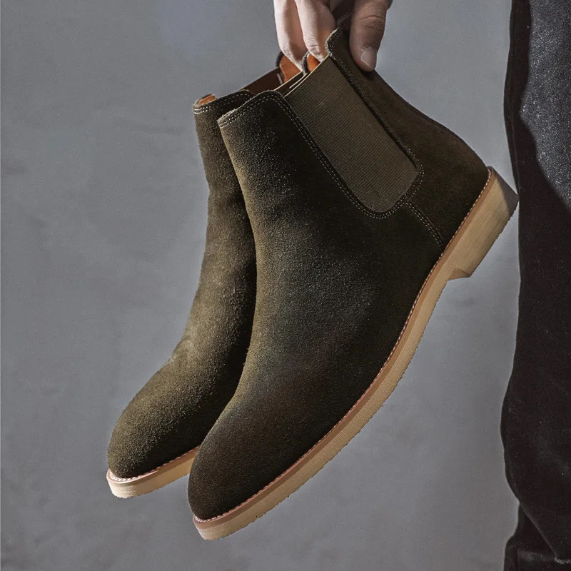 British Style Mens Genuine Suede Leather High-top Business Dress Shoes Fashion Warm Winter Men Riding Boots 240703