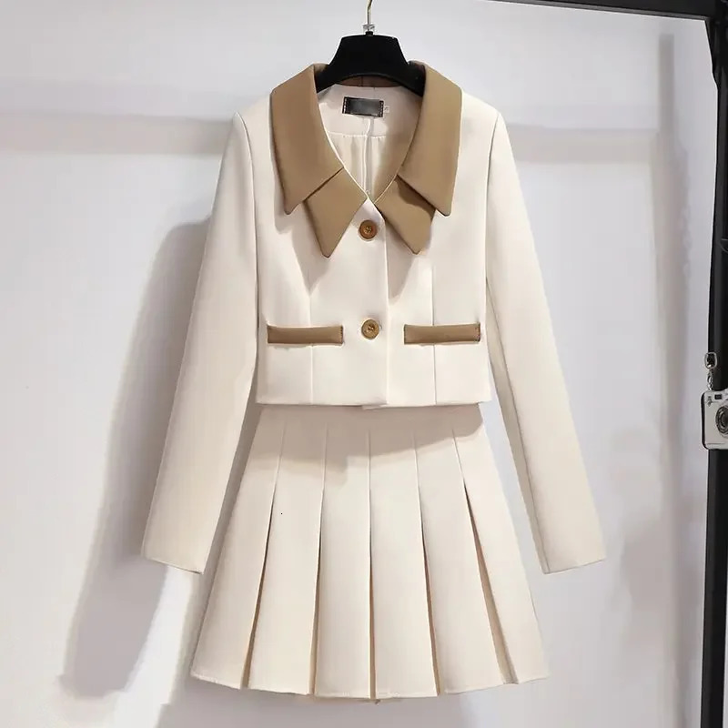 Summer Womens Short 2 Sets Long Sleeve Outfit Two Piece Set for Women Mini Suit with Skirt and Blazer Co Ord Korean Style 240704