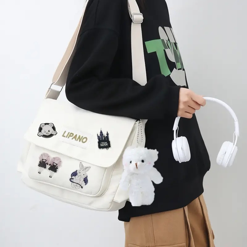 Top Canvas Youth Ladies Messenger Korean Style Female Students Nylon Handbags Shoulder Bag Men Letter Crossbody Bags H7.4#11 zhanyishengli