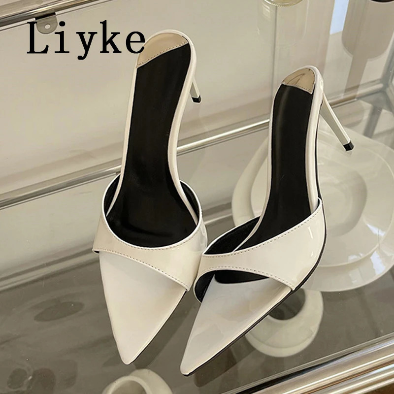 Liyke Summer Slippers Women Cozy Mules Low Thin Heels Slides Shoes Fashion Pointed Open Toe Gladiator Sandals Zapatos Mujer 240703